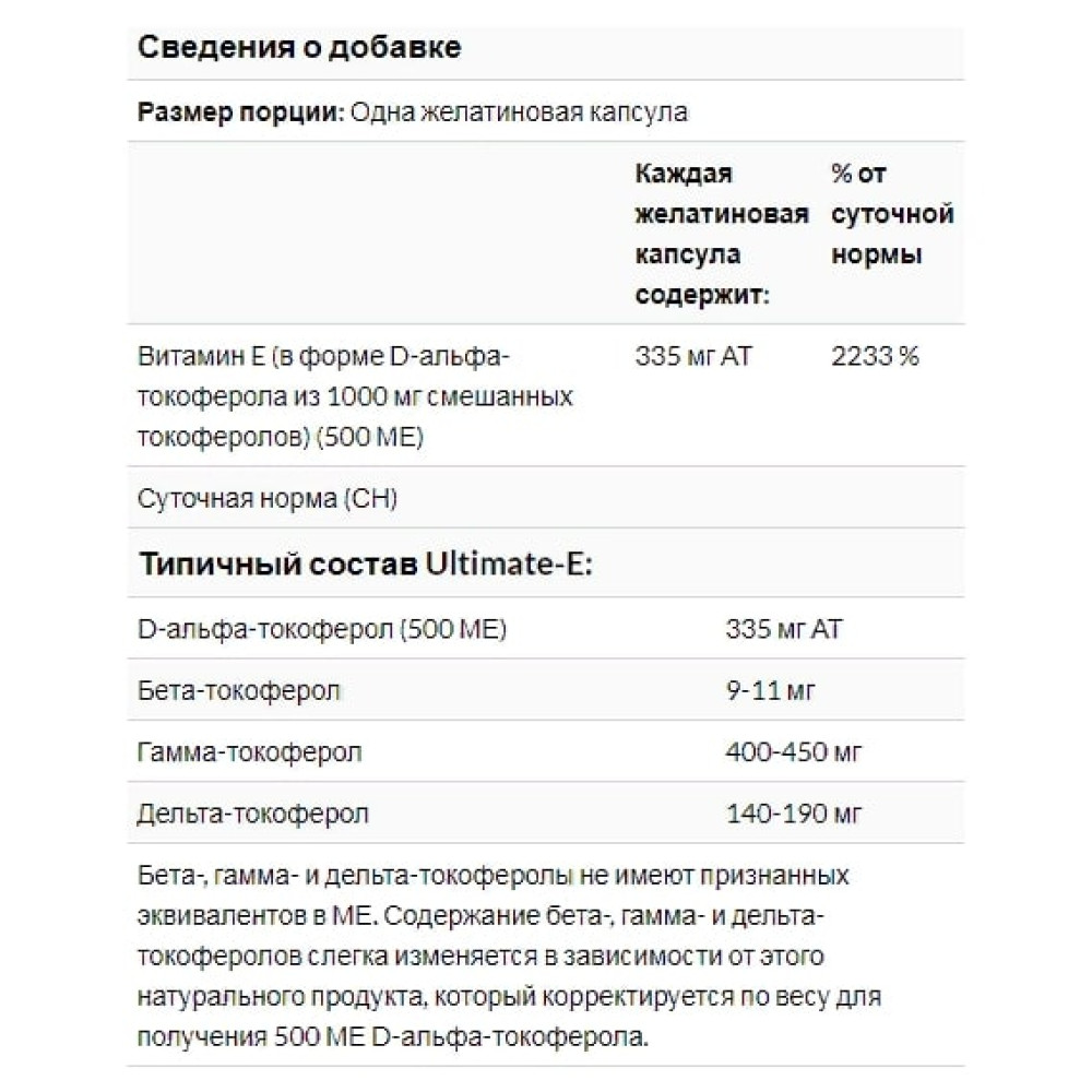 Вітамін E Thorne Research Ultimate-E 60 Gel Caps THR-14301