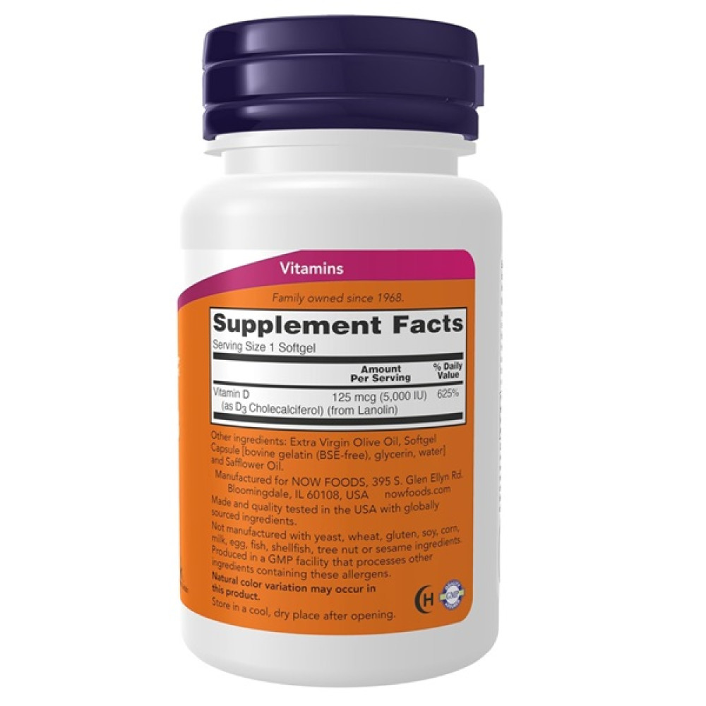Вітамін D NOW Foods Vitamin D-3 5000 IU 240 Softgels
