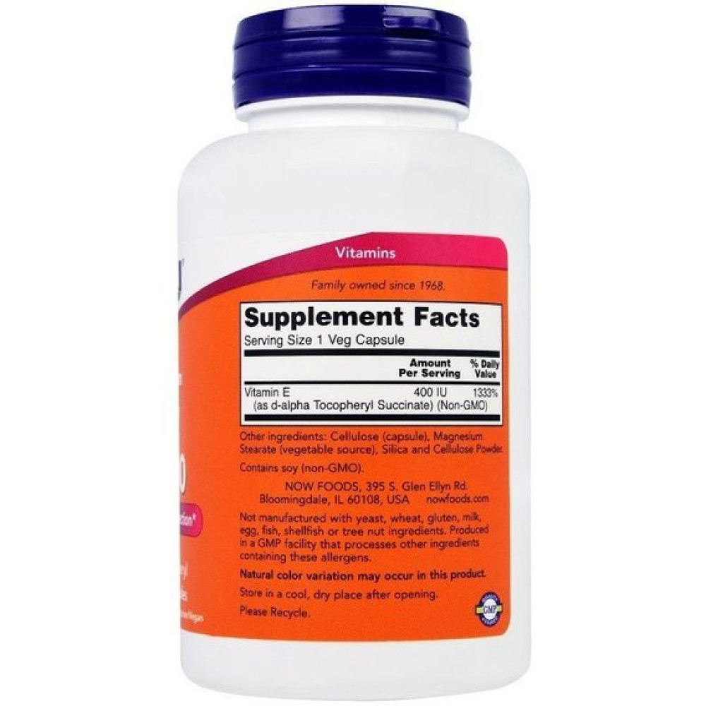 Вітамін E NOW Foods Vitamin E-400 Dry 100 Veg Caps