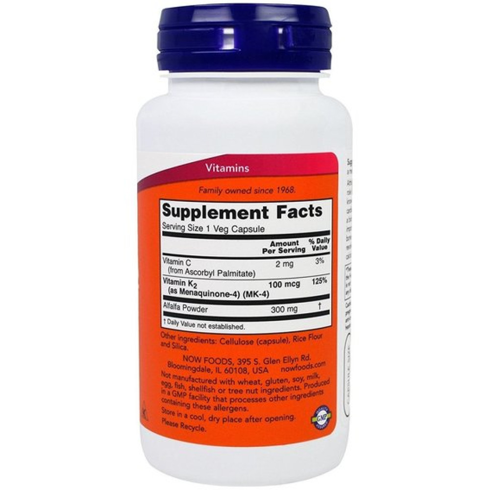 Вітамін K NOW Foods Vitamin K-2 100 mcg 100 Veg Caps