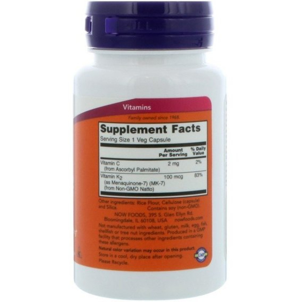 Вітамін K NOW Foods Vitamin K-2 (MK7) 100 mcg 60 Veg Caps