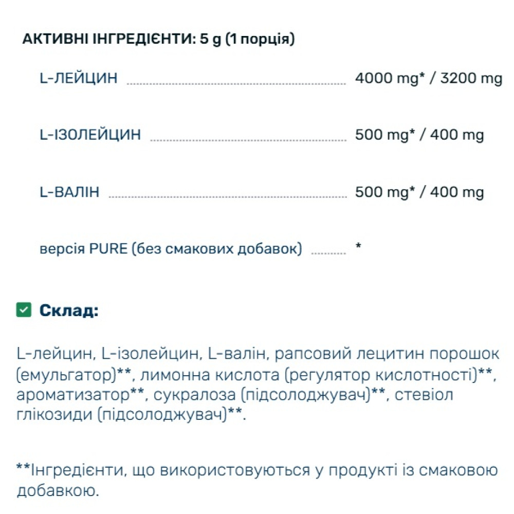 Амінокислота BCAA для спорту OstroVit Extra Pure BCAA 8:1:1 200 g /20 servings/ Pure