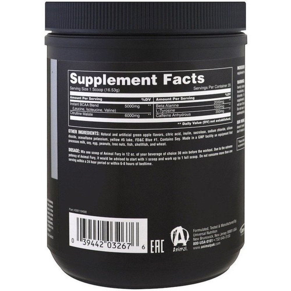 Комплекс до тренування Universal Nutrition Animal Fury 495,9 g /30 servings/ Green Apple