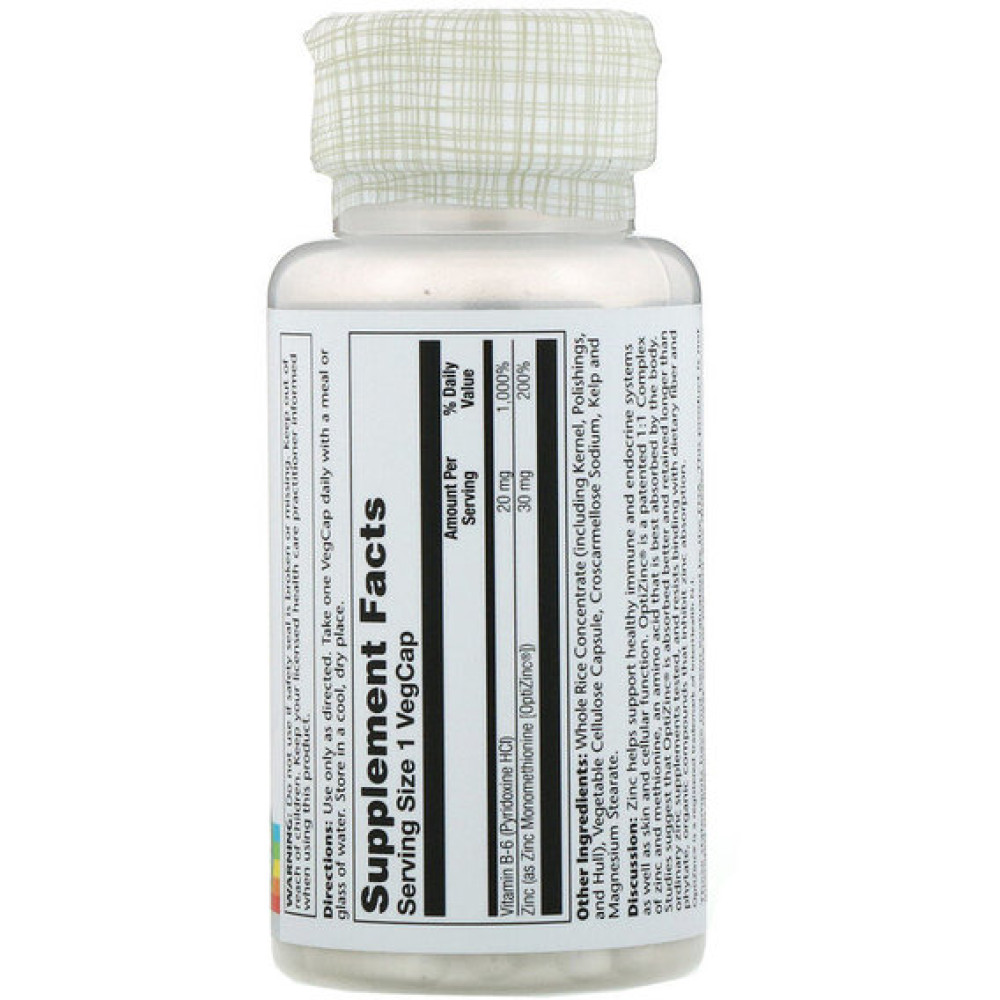 Мікроелемент Цинк Solaray OptiZinc 30 mg 60 Veg Caps SOR04707