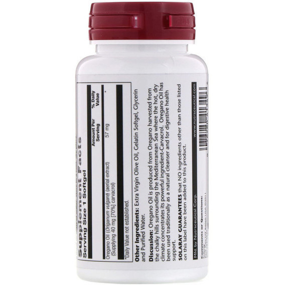 Олія Орегано Solaray Oregano Oil, 70% Carvacrol 60 Softgels SOR41349