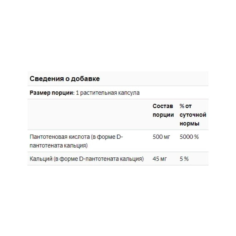 Пантотенова кислота Solaray Pantothenic Acid 500 mg 250 Veg Caps SOR-04381