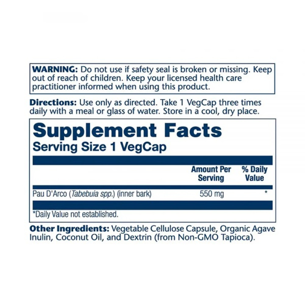 Мурашине дерево Solaray Pau D'Arco 550 mg 100 Veg Caps SOR01440