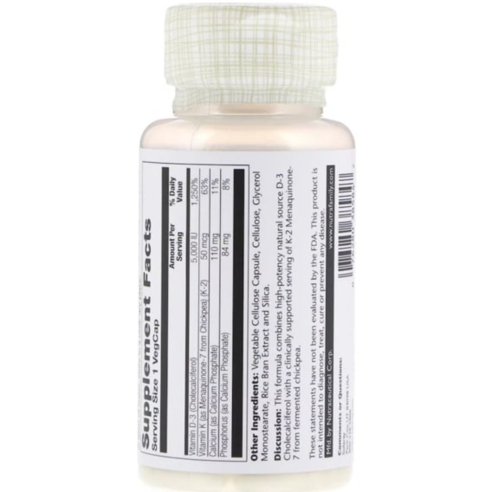 Комплекс Вітамін D3+K2 Solaray Soy-Free Vitamin D3 + K2 120 Veg Caps SOR-57445