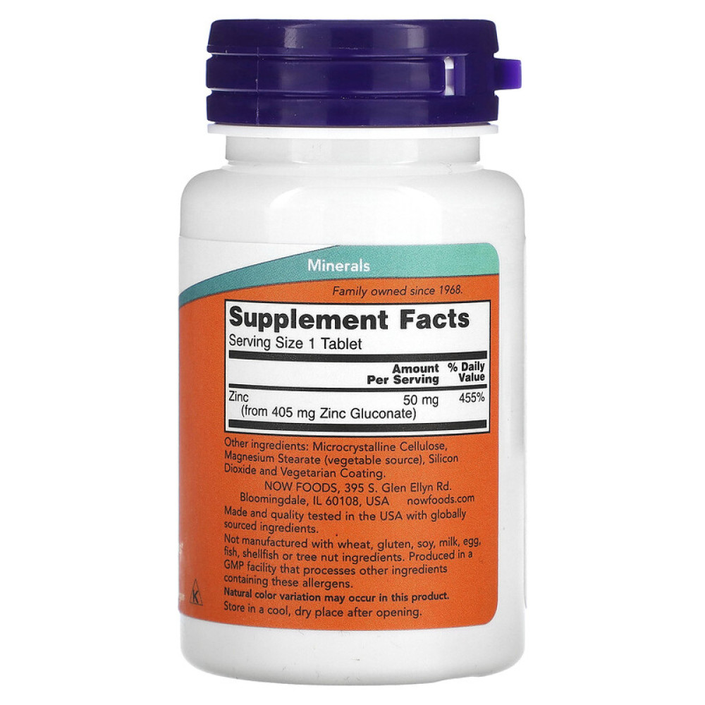 Мікроелемент Цинк NOW Foods Zinc Gluconate 50 mg 100 Tabs