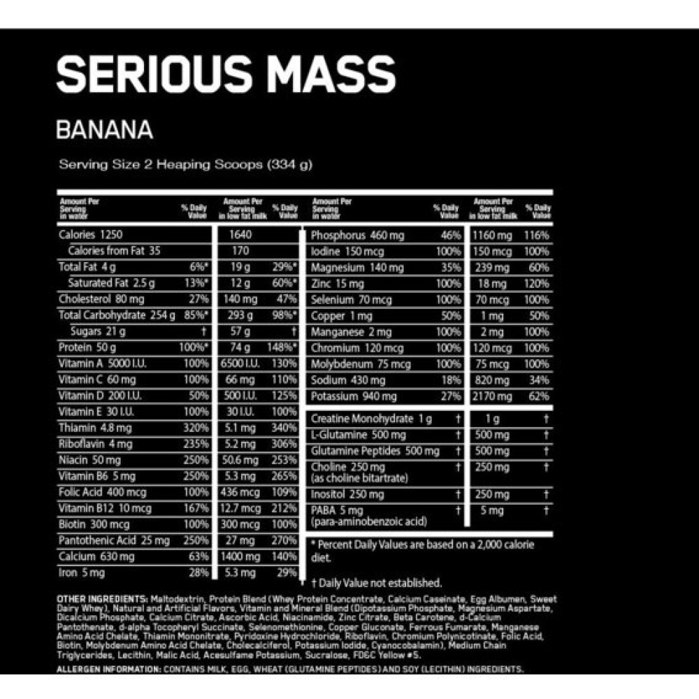 Гейнер Optimum Nutrition Serious Mass 5455 g /16 servings/ Banana