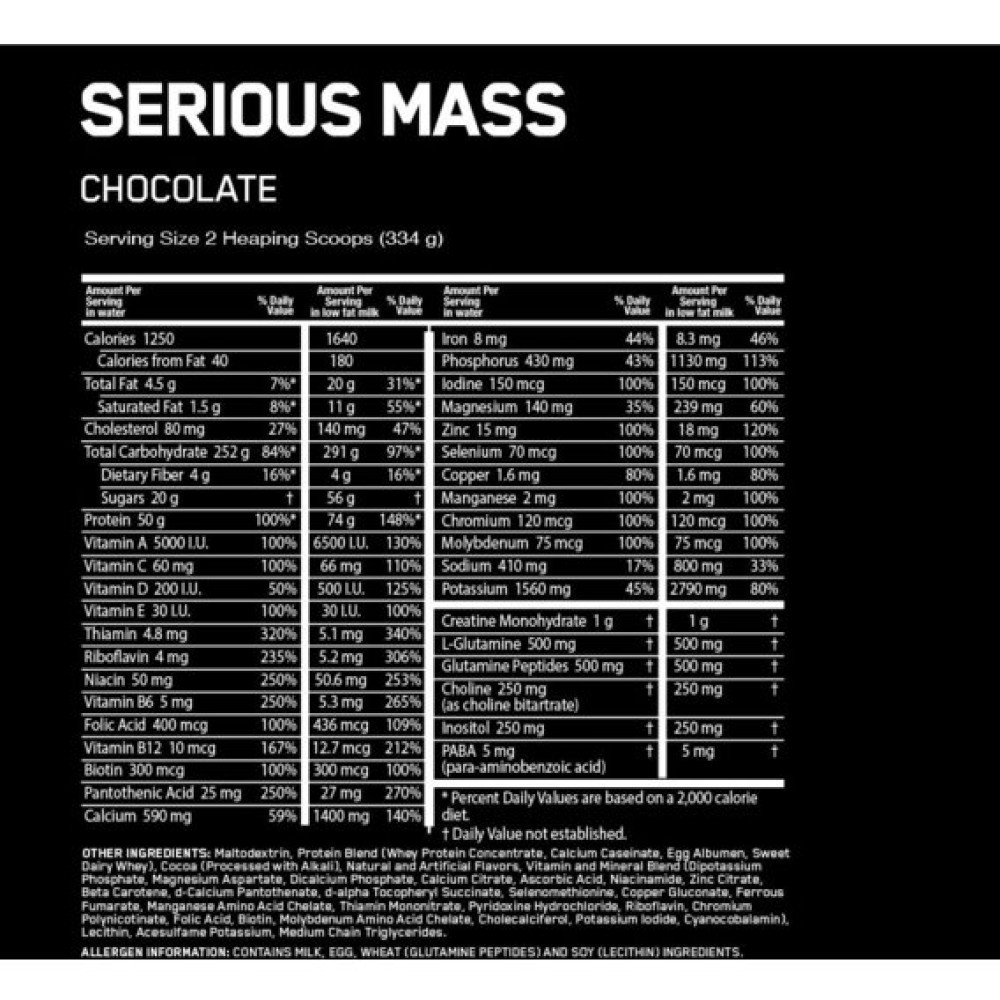 Гейнер Optimum Nutrition Serious Mass 5455 g /16 servings/ Chocolate