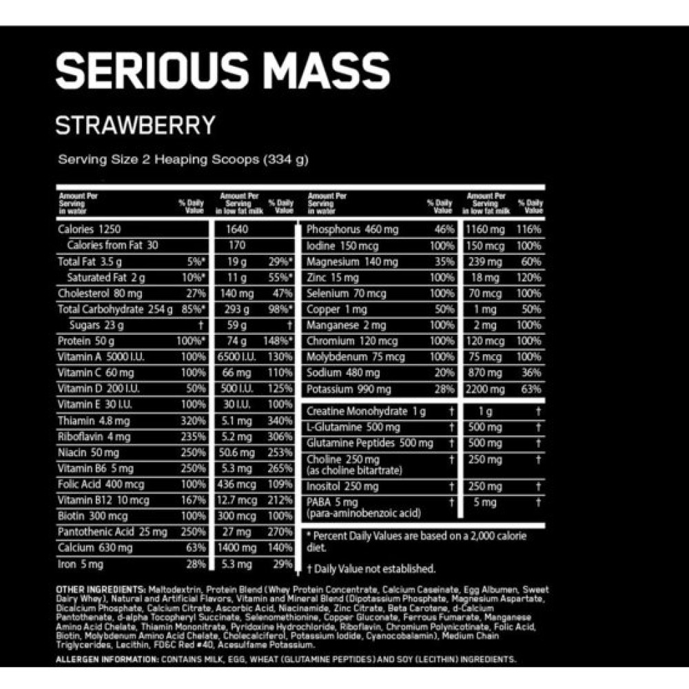 Гейнер Optimum Nutrition Serious Mass 5455 g /16 servings/ Strawberry