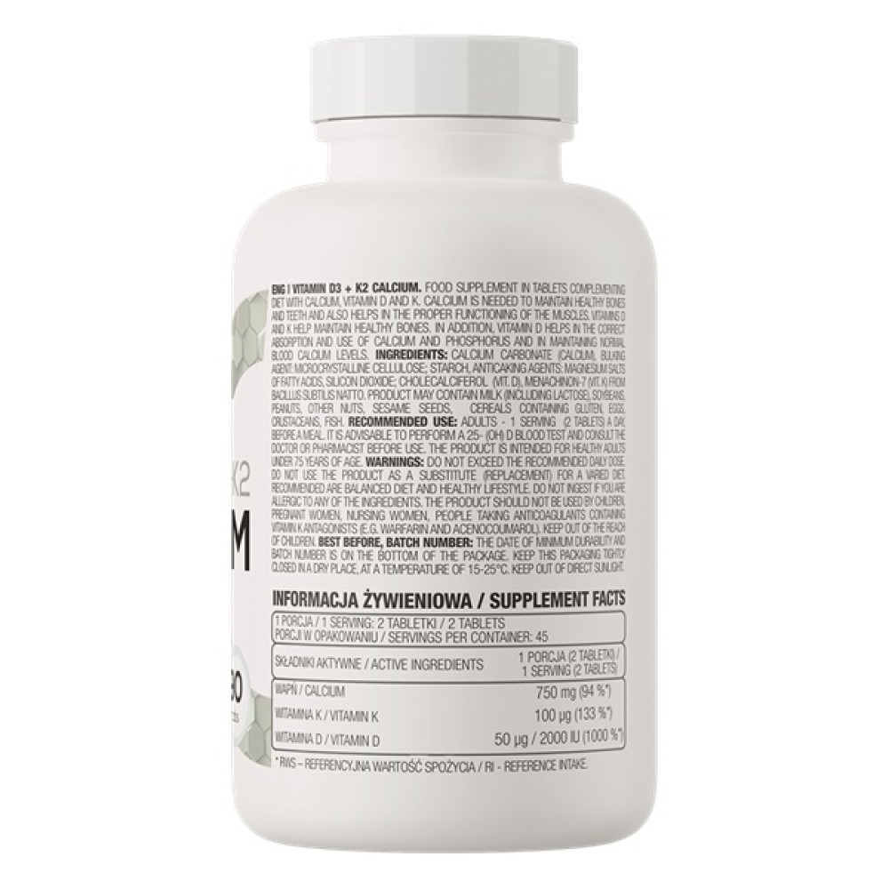 Вітамін D3+K2 для спорту OstroVit Vitamin D3 + K2 Calcium 90 Tabs
