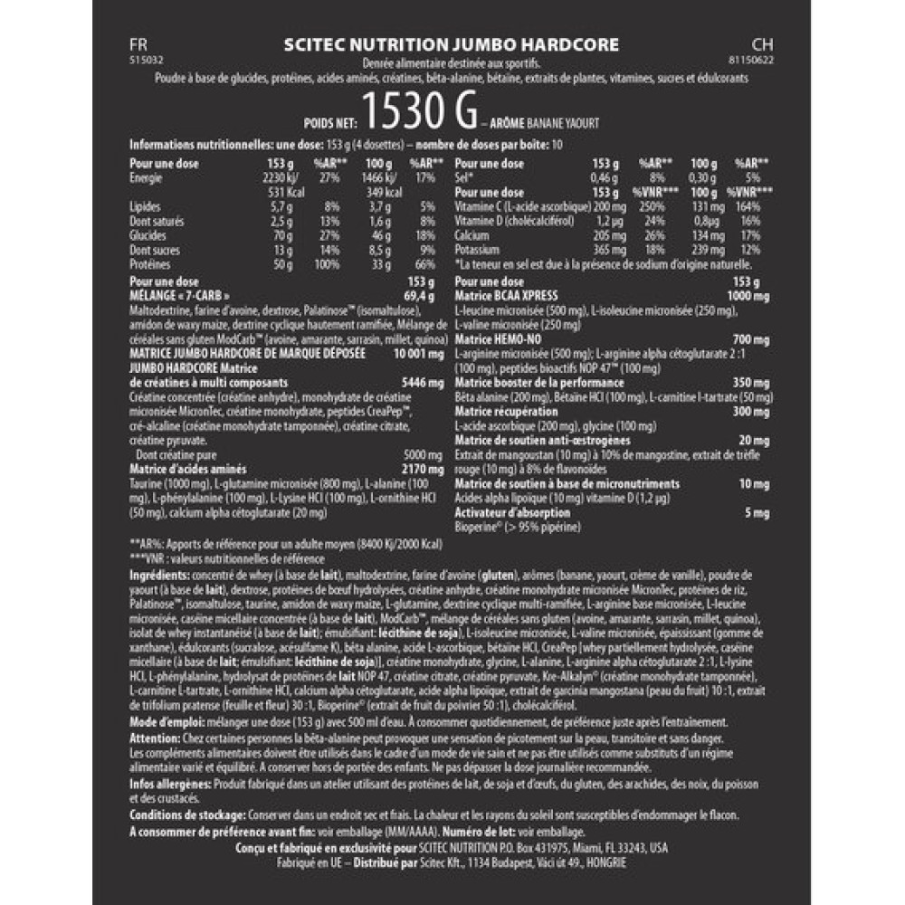 Гейнер Scitec Nutrition Jumbo Hardcore 1530 g /10 servings/ Brittle White Chocolate