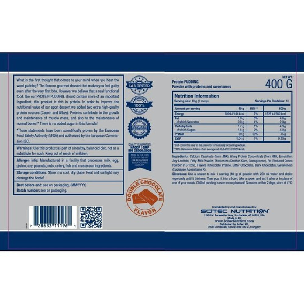 Замінник харчування Scitec Nutrition Protein Pudding 400 g /10 servings/ Double Chocolate