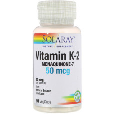 Вітамін K Solaray Vitamin K-2, Menaquinone-7 50 mcg 30 Veg Caps SOR-36153
