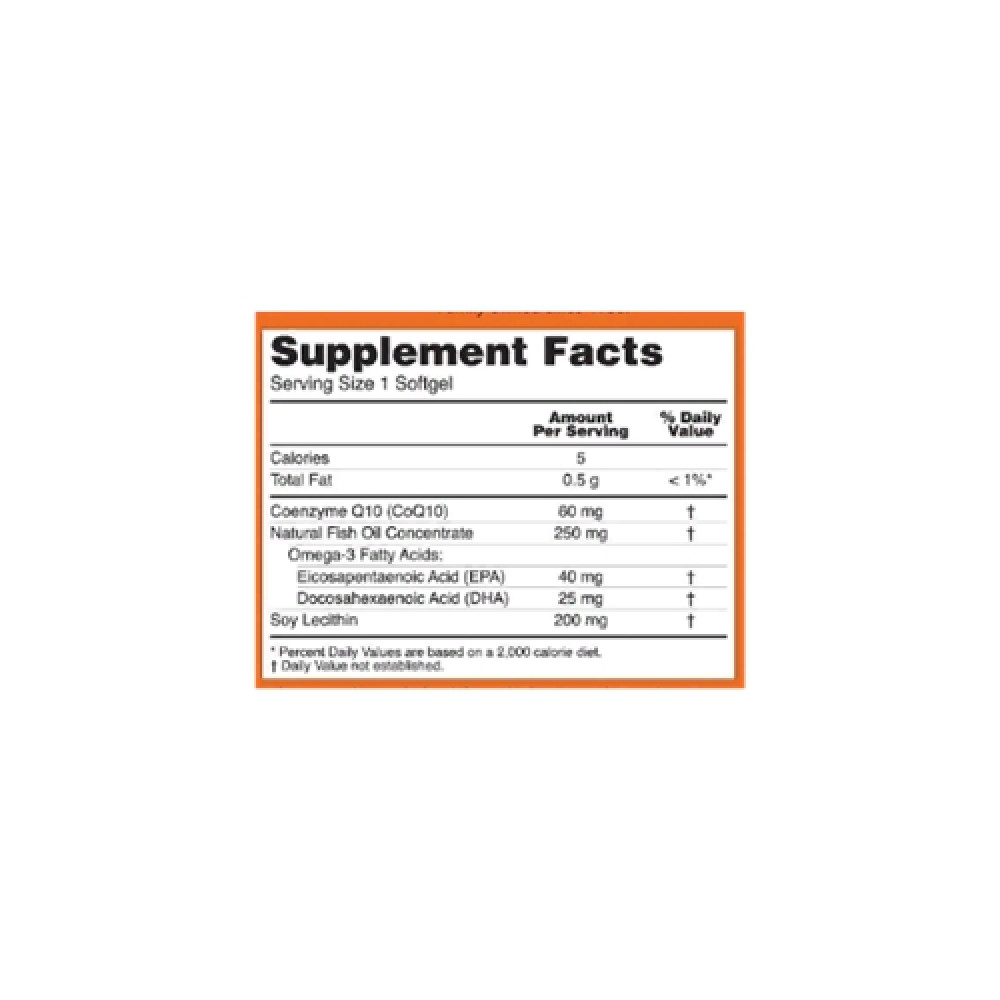 Коензим NOW Foods CoQ10 with Omega-3 Fish Oil 60 Softgels