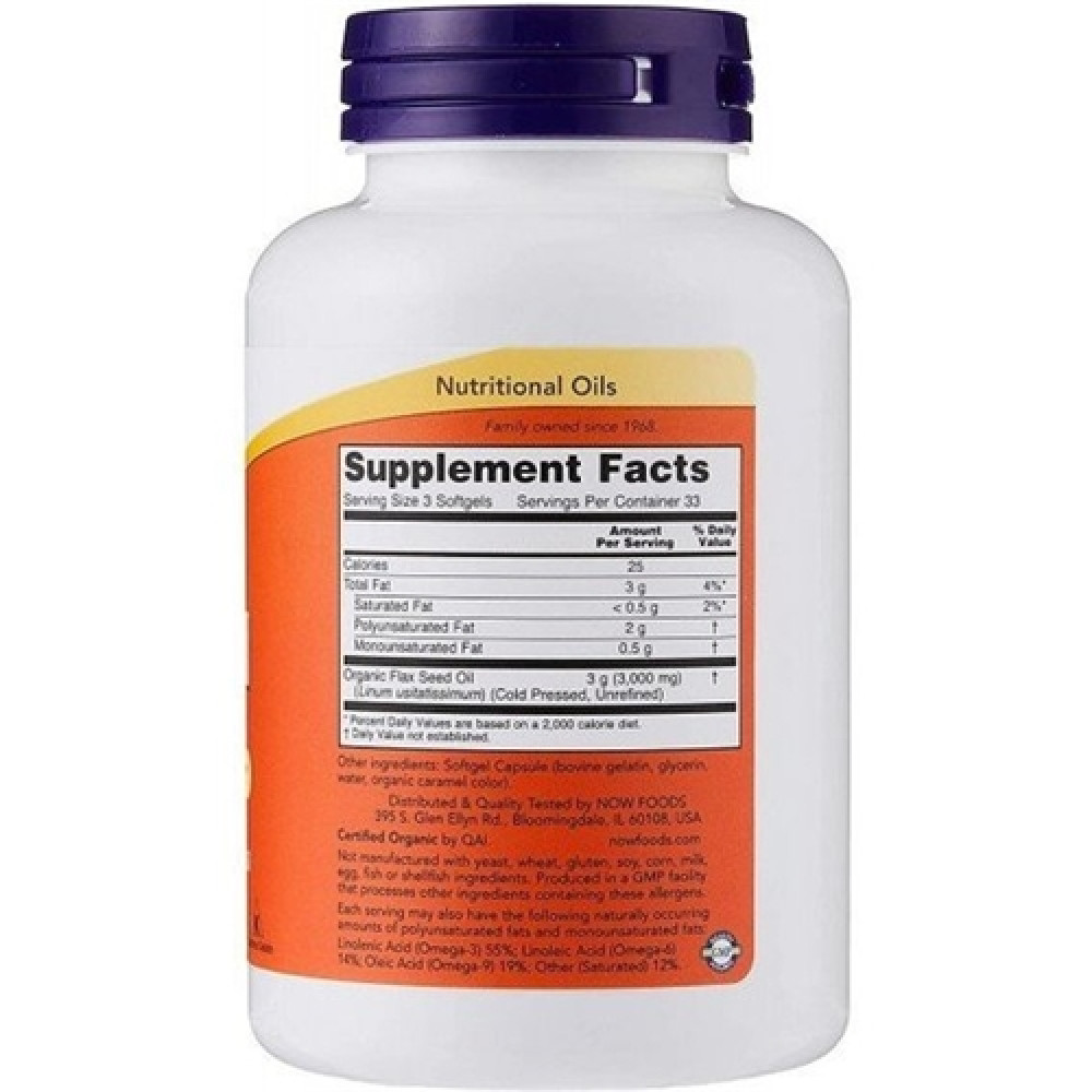 Лляна олія NOW Foods Flax Oil 1000 mg 100 Softgels