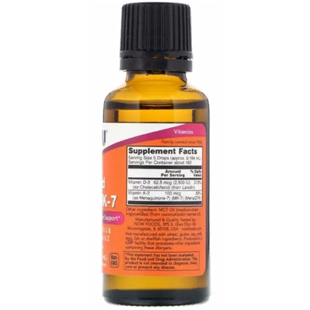 Вітамін D NOW Foods Liquid D-3 And MK-7 30 ml