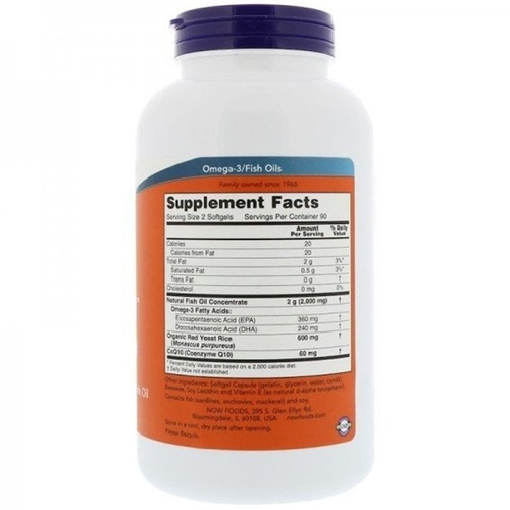 Омега 3 NOW Foods Red Omega, Red Yeast Rice with CoQ10 180 Softgels