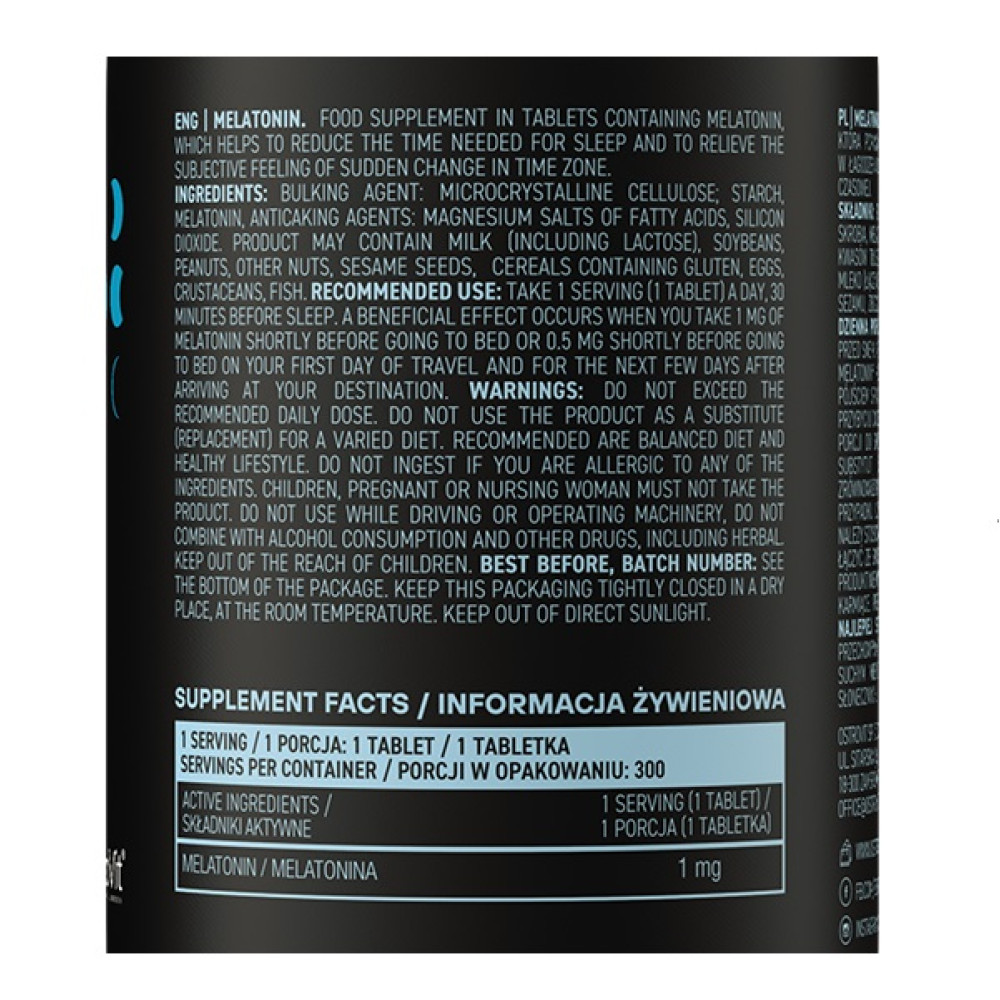 Мелатонін для спорту OstroVit Melatonin 300 Tabs