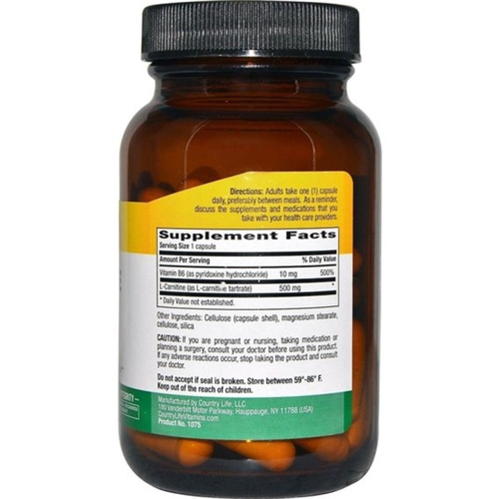 Карнітін Country Life L-Carnitine 500 mg 60 Veg Caps