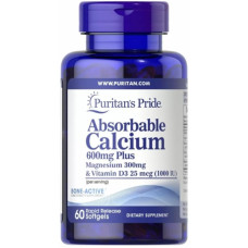 Мікроелемент Кальцій Puritan's Pride Absorbable Calcium 600 mg with Vitamin D3 1000 IU 60 Softgels