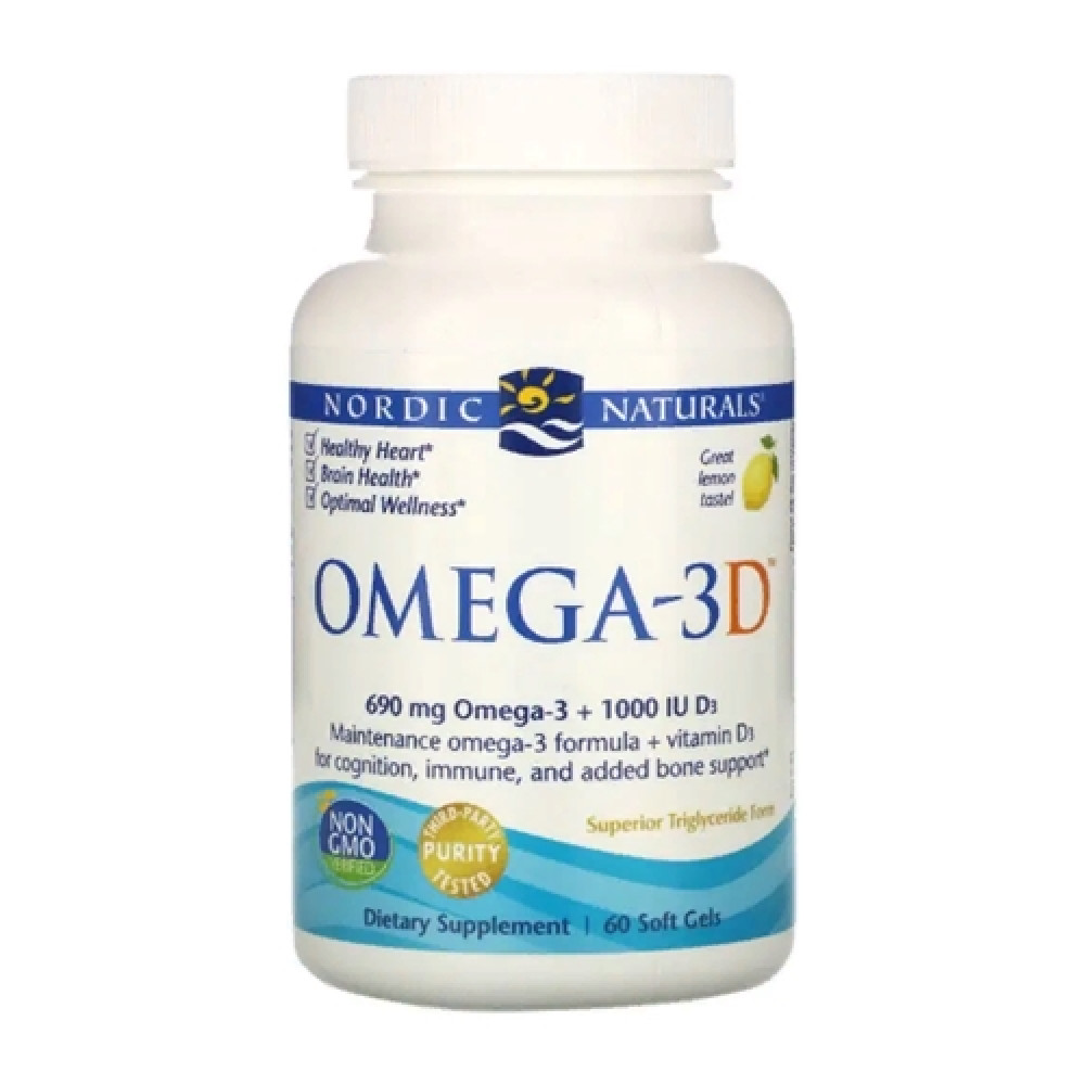 Омега 3 Nordic Naturals Omega-3D 1000 mg 60 Soft Gels Great Lemon taste