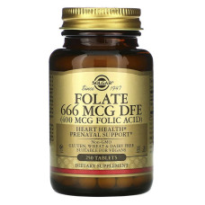 Фолієва кислота Solgar Folate 666 mcg DFE (Folic Acid 400 mcg) 250 Tabs