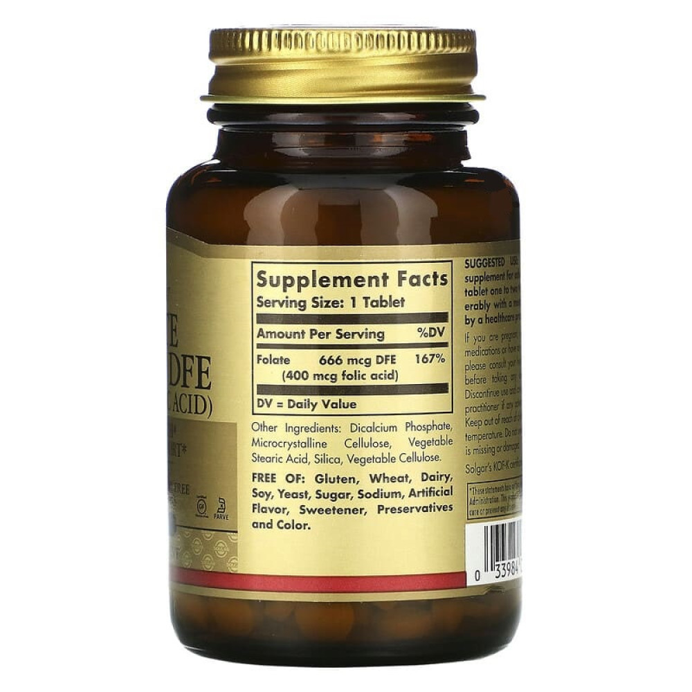 Фолієва кислота Solgar Folate 666 mcg DFE (Folic Acid 400 mcg) 250 Tabs