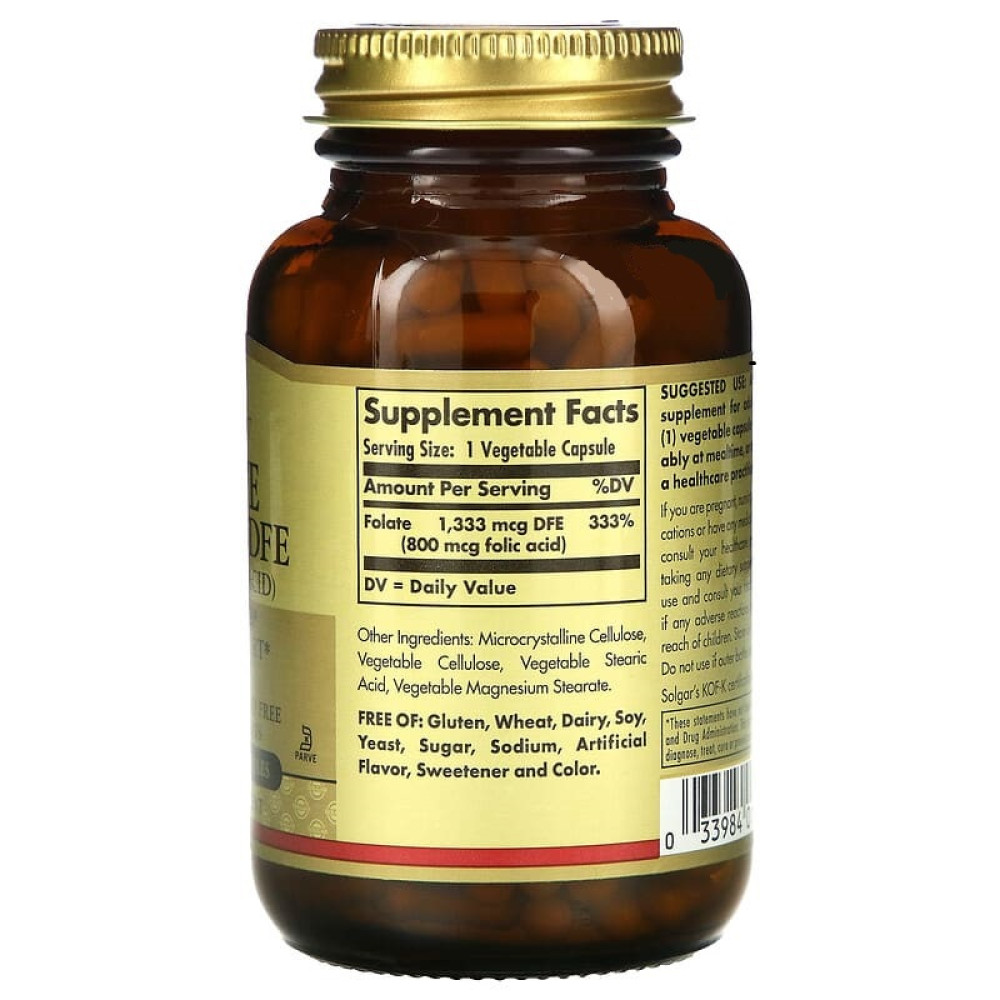 Фолієва кислота Solgar Folate 1333 mcg DFE (Folic Acid 800 mcg) 250 Veg Caps