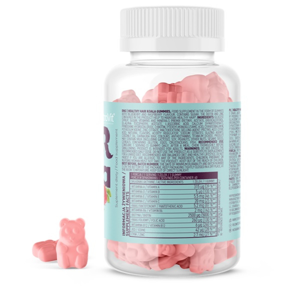 Вітамінно-мінеральний комплекс для спорту OstroVit Healthy Hair Koala 60 Gummies Blueberry Raspberry