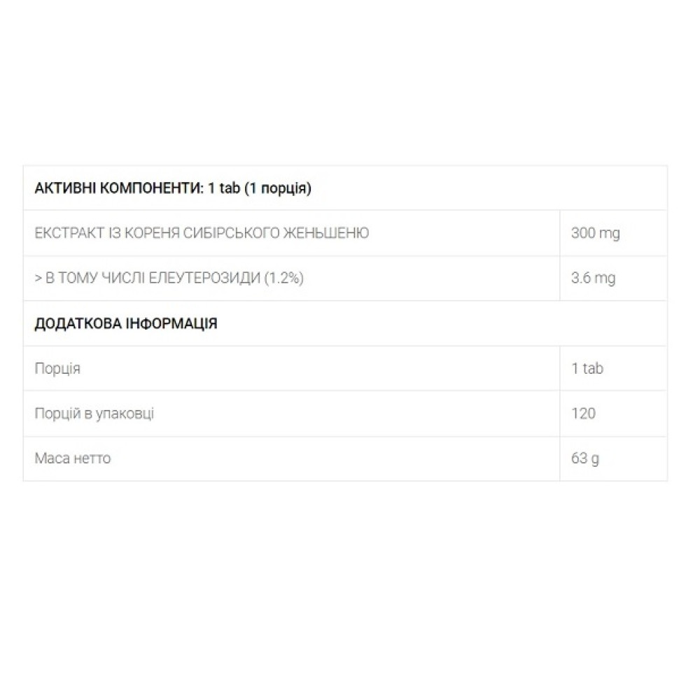 Натуральна добавка для спорту OstroVit Siberian Ginseng 120 Tabs