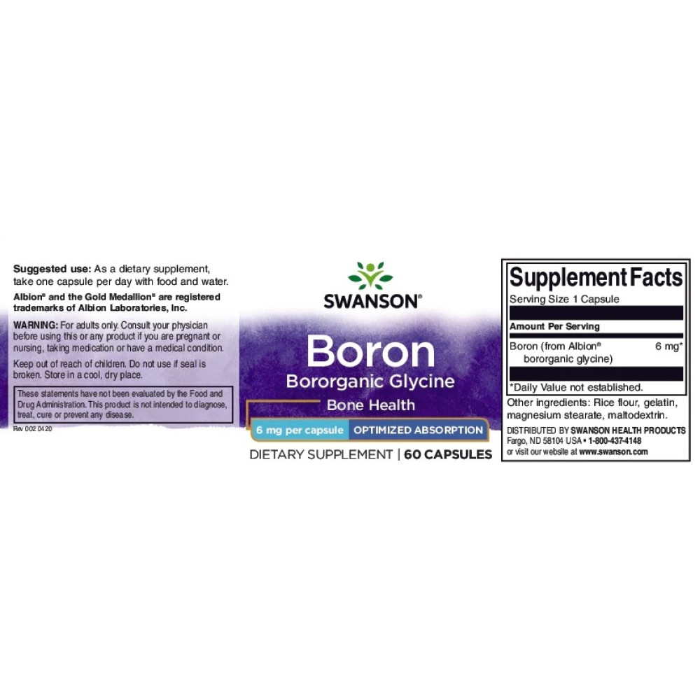 Мікроелемент Бор Swanson Albion Boron Bororganic Glycine 6 mg 60 Caps