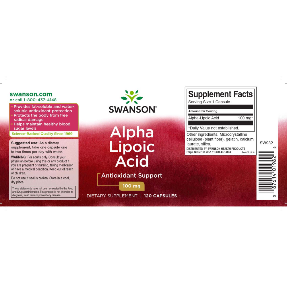 Альфа-ліпоєва кислота Swanson Alpha Lipoic Acid 100 mg 120 Caps
