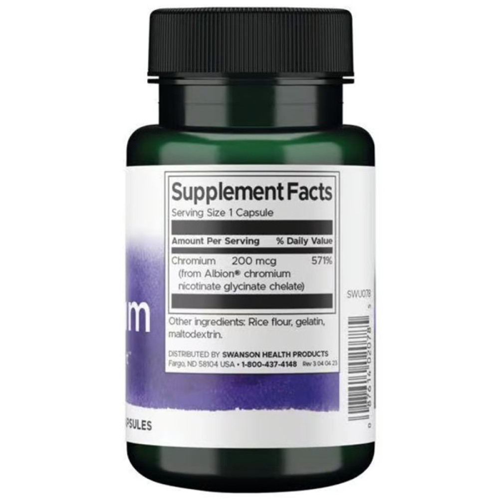 Мікроелемент Хром Swanson Chelated Chromium 200 mcg 180 Caps