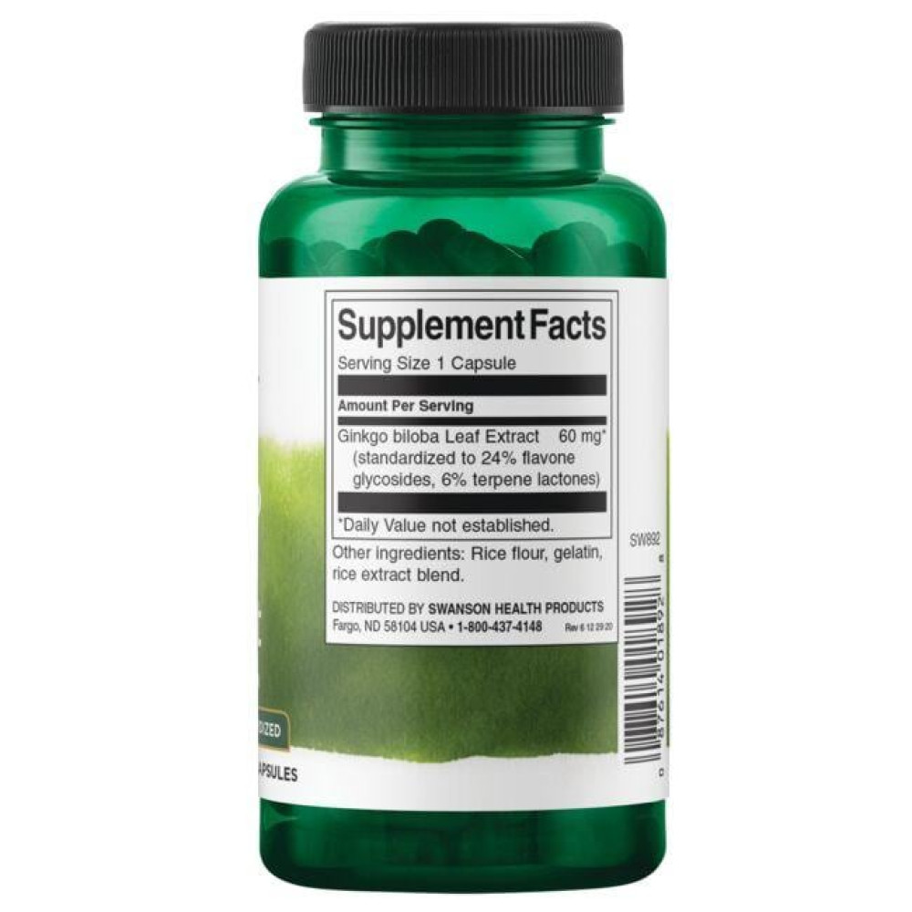 Гінкго Білоба Swanson Ginkgo Biloba Extract Standardized 60 mg 120 Caps
