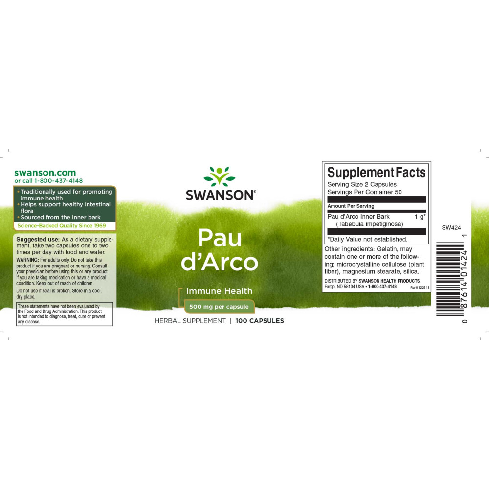 Мурашине дерево Swanson Full Spectrum Pau d'Arco 500 mg 100 Caps