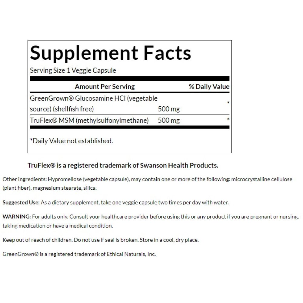 Препарат для суглобів та зв'зок Swanson Ultra Glucosamine & MSM - Shellfish Free 60 Veg Caps