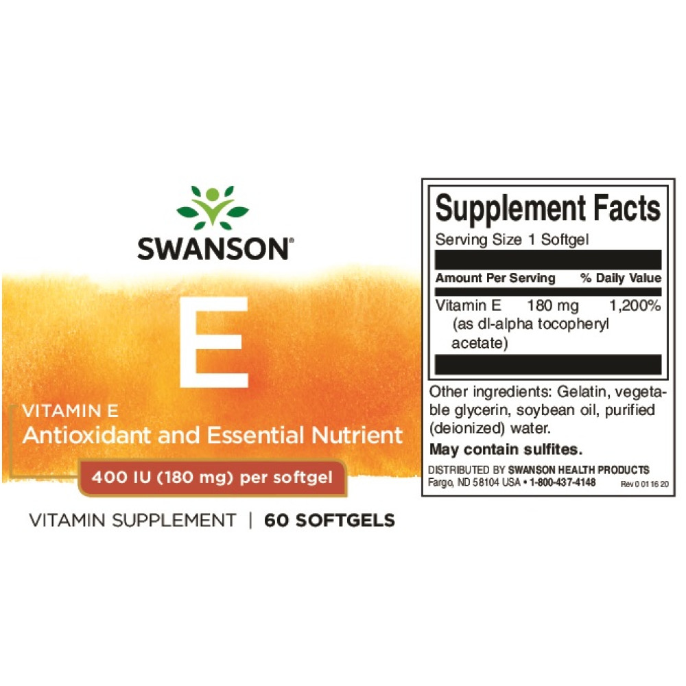 Вітамін E Swanson Vitamin E 400IU 60 Softgels