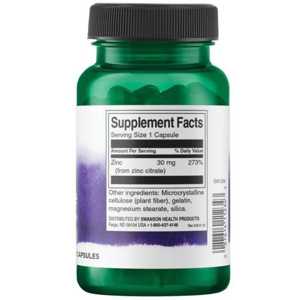 Мікроелемент Цинк Swanson Zinc Citrate 30 mg 60 Caps