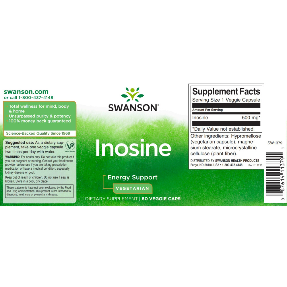 Комплекс для профілактики серця Swanson Inosine 500 mg 60 Caps