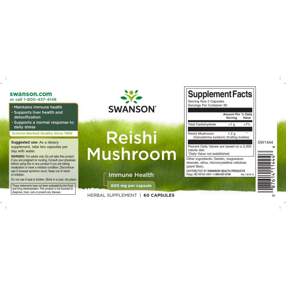 Грибний комплекс Swanson Reishi Mushroom 600 mg 60 Veg Caps