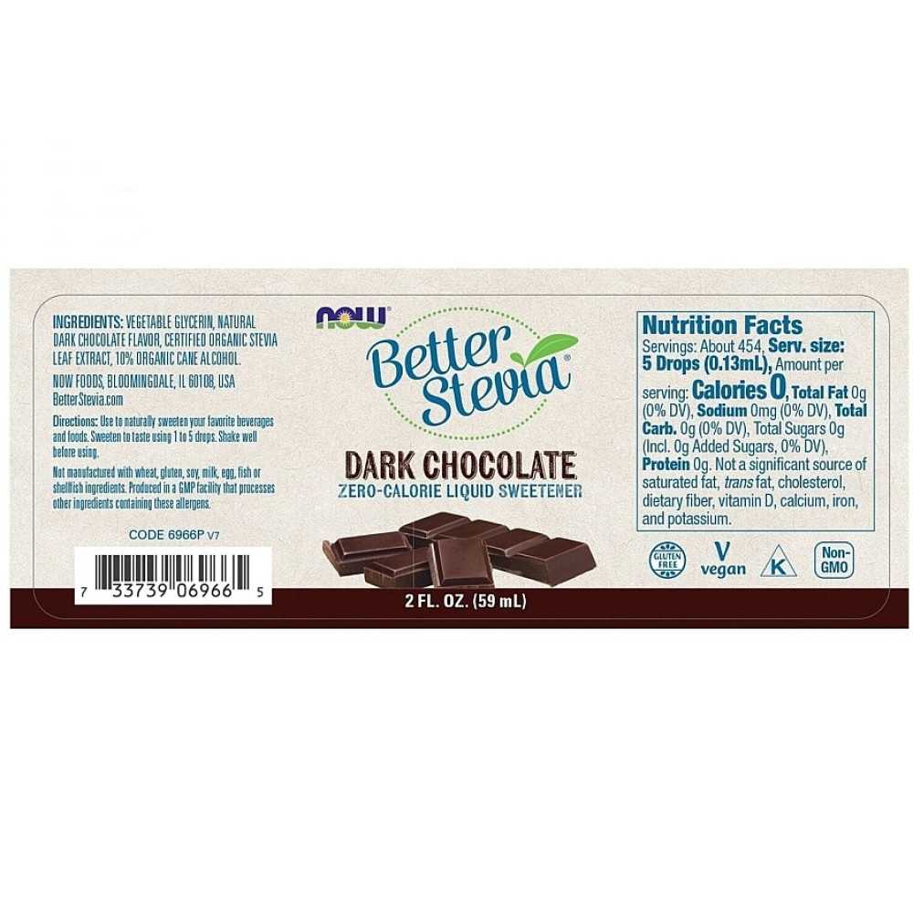 Замінник цукру NOW Foods Better Stevia, Zero-Calorie Liquid Sweetener, 2 fl oz 59 ml Dark Chocolate