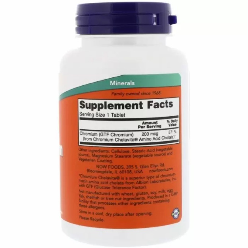 Мікроелемент Хром NOW Foods GTF Chromium 200 mcg 100 Tabs