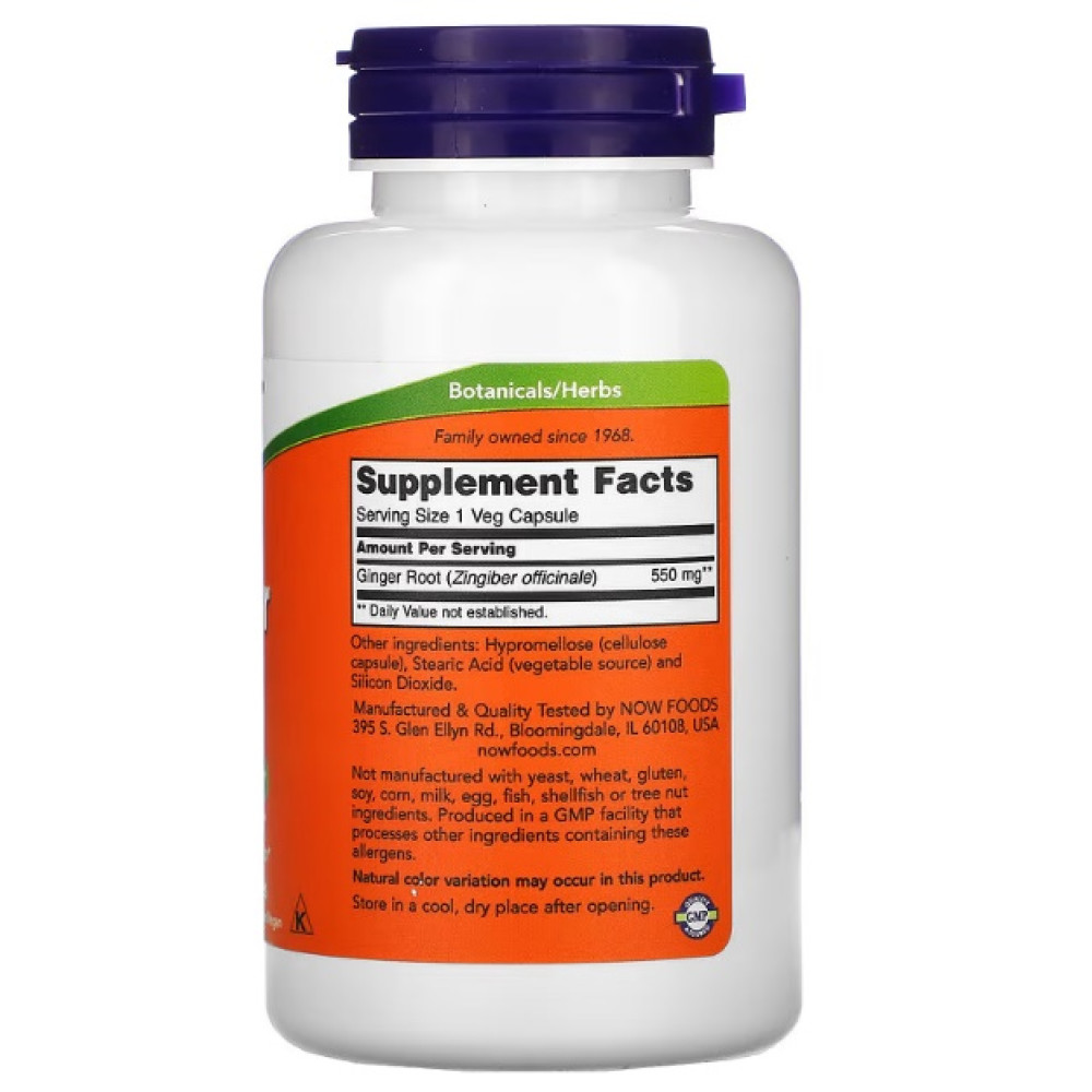 Корінь імбиру NOW Foods Ginger Root 550 mg 100 Veg Caps