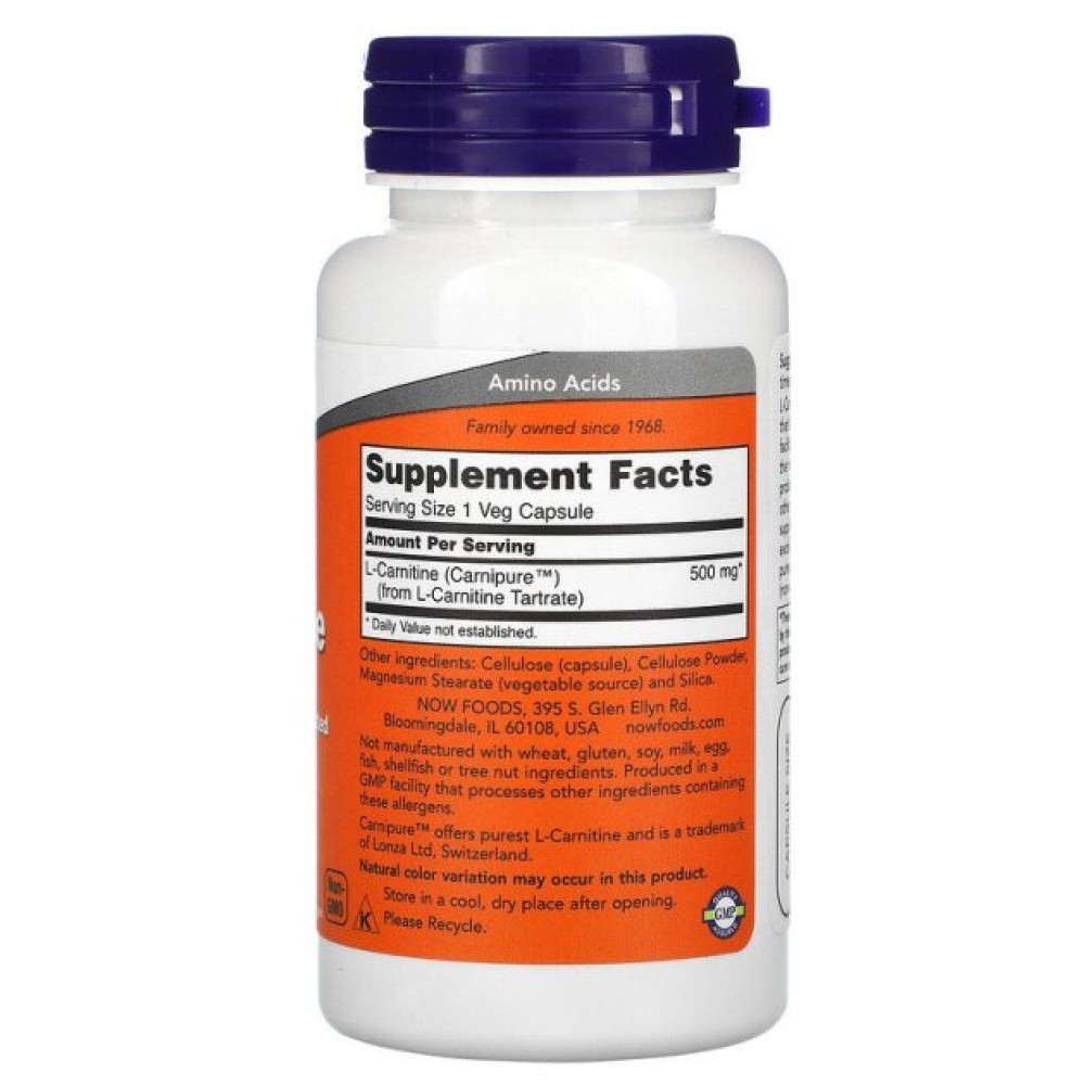 Карнітін NOW Foods L-Carnitine 500 mg 60 Veg Caps