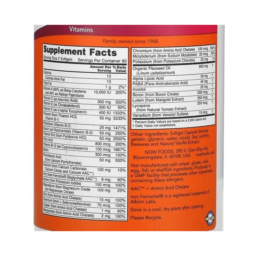 Вітамінно-мінеральний комплекс NOW Foods Liquid Multi Gels 180 Softgels
