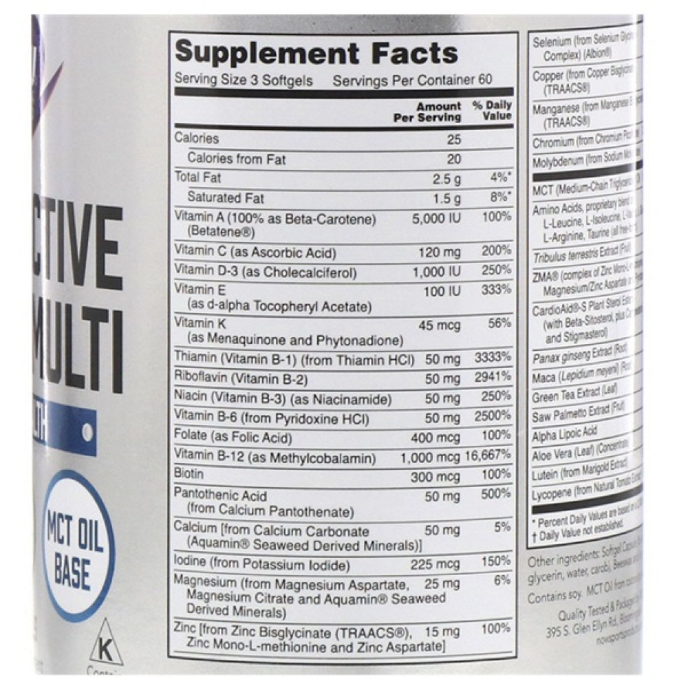 Вітамінно-мінеральний комплекс для чоловіків NOW Foods Men's Active Sports Multi 180 Softgels