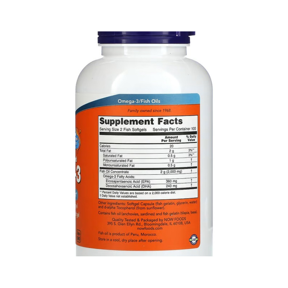 Омега 3 NOW Foods Omega-3 Molecularly Distilled Softgels 1000 mg 200 Fish Softgels